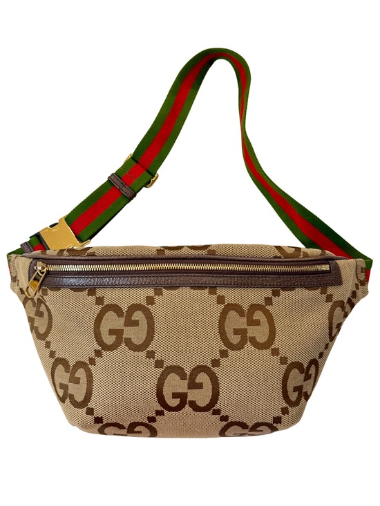 Gucci Other - Gucci Brown/Beige GG Canvas Waist Bag with Green-Red Web Strap